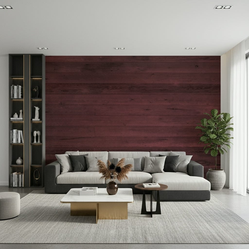 Architectural wall Wine-Stained Wood Wall Mural rustic burgundy wood look