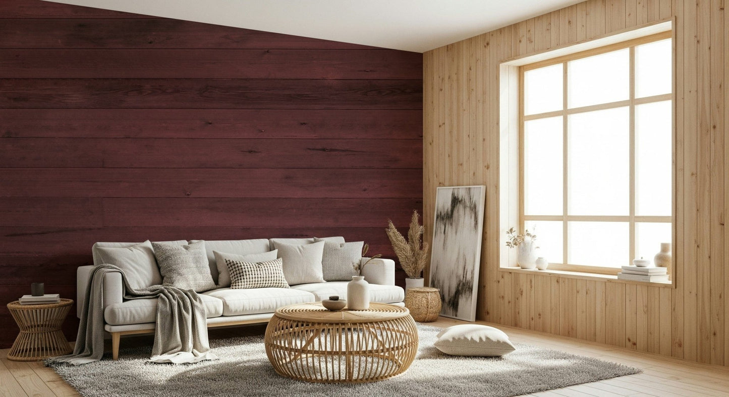 Minimal space Wine-Stained Wood Wall Mural soft rustic wooden texture