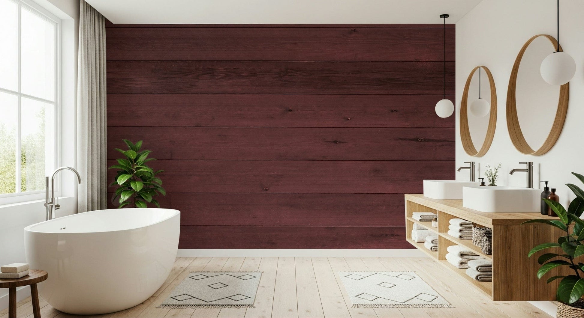 Bathroom wall Wine-Stained Wood Wall Mural rustic wine stained timber style