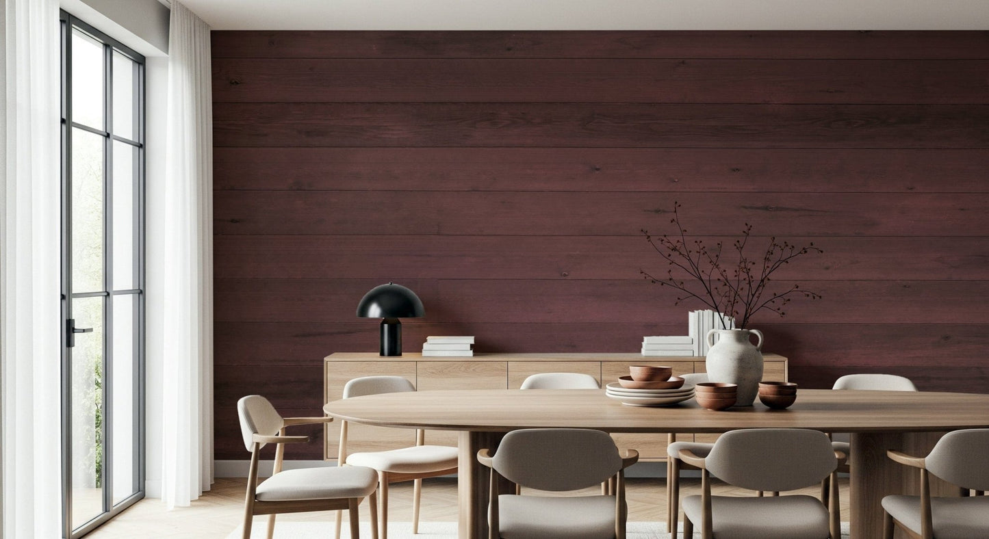 Dining room wall Wine-Stained Wood Wall Mural warm burgundy wood pattern look