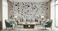A peaceful speckled pattern mural on decorative wallpaper.