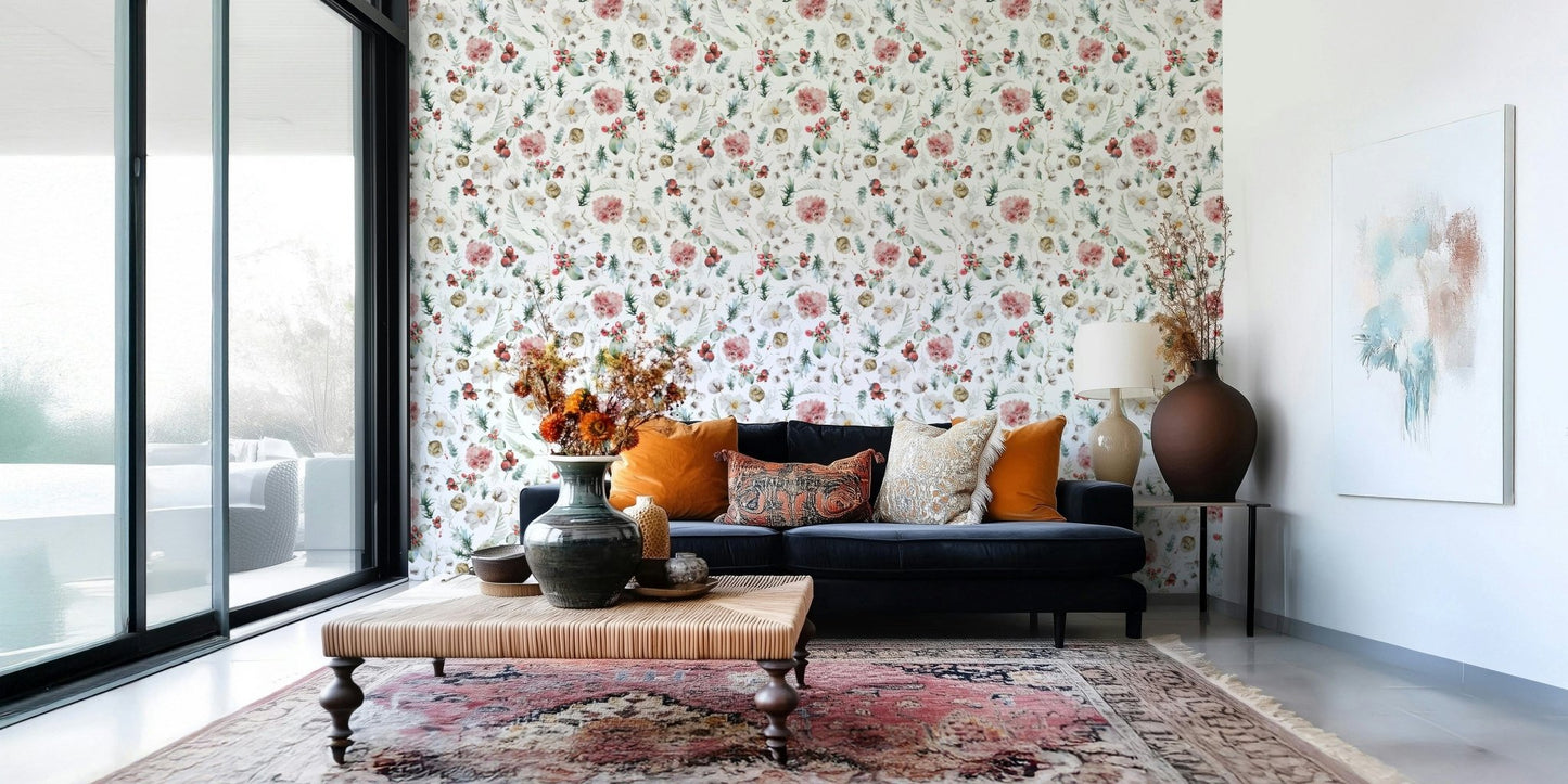 Artistic Winter Bloom Watercolor wallpaper for nursery walls.