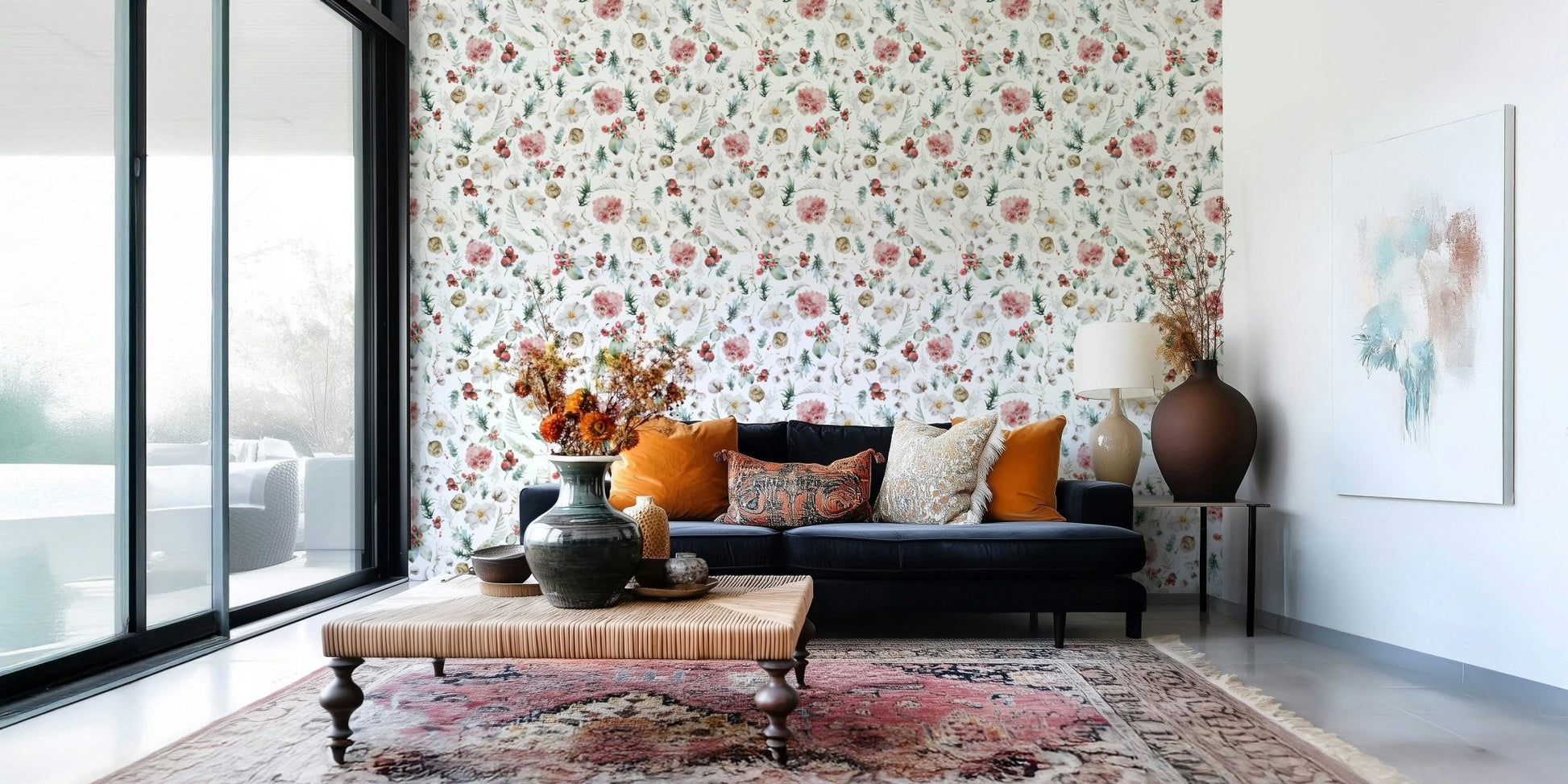 Artistic Winter Bloom Watercolor wallpaper for nursery walls.