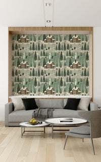 Winter Cabin Charm wallpaper featuring cozy cabin scenes in snowy landscapes.