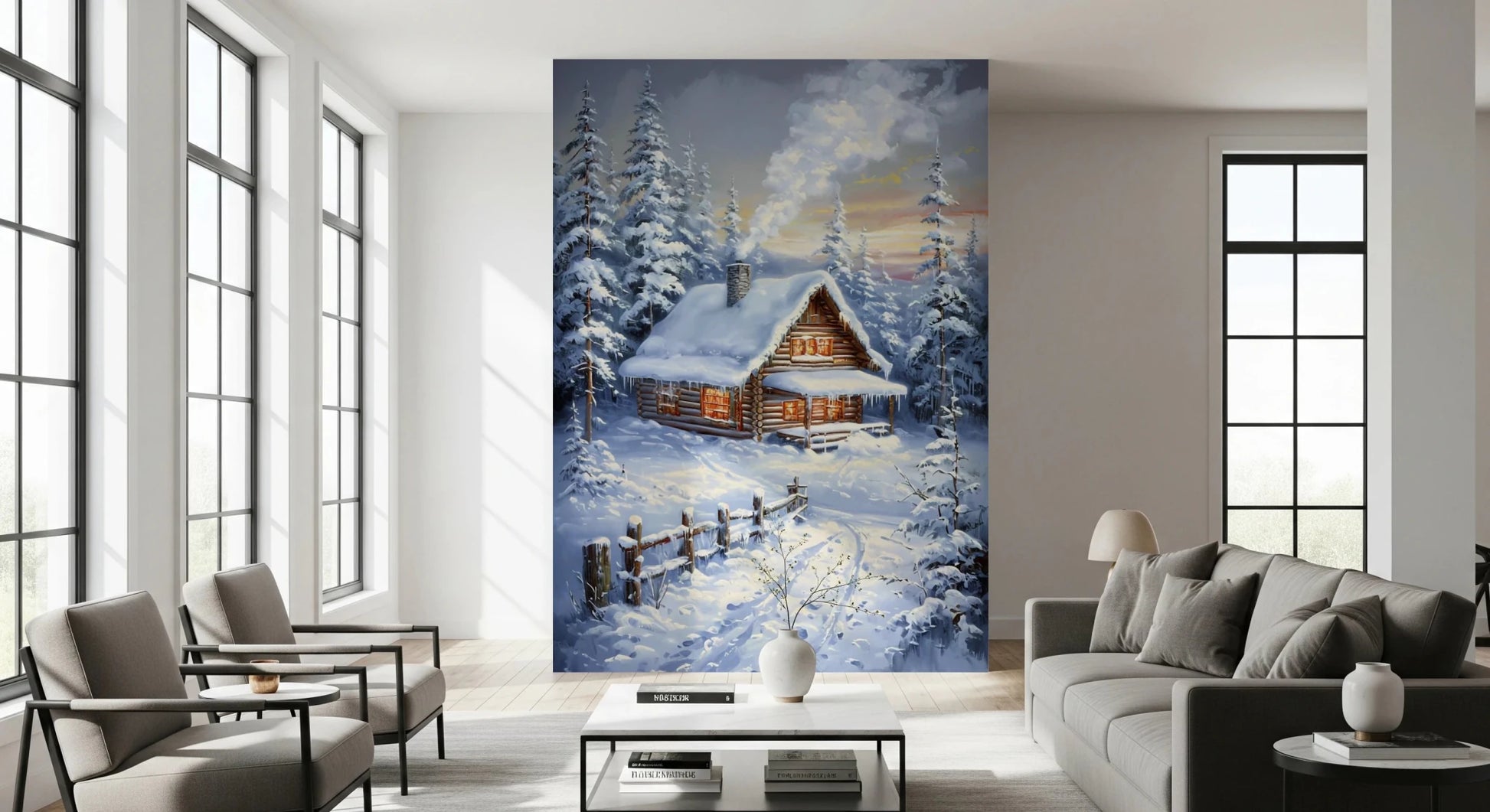 Winter Cabin Retreat Wall Mural