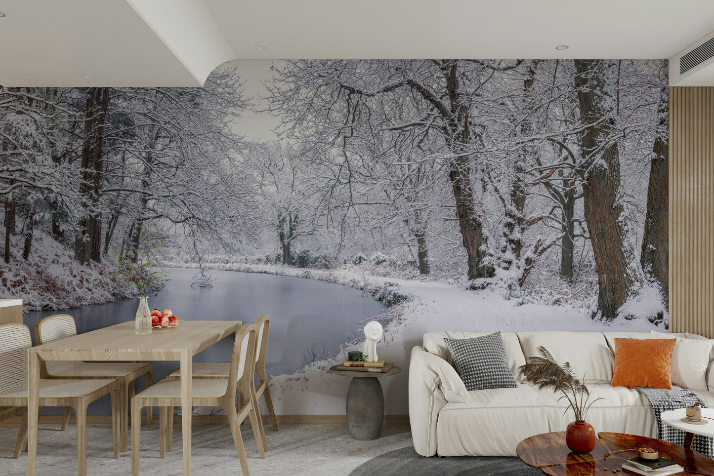 The mural shows a peaceful European street.

