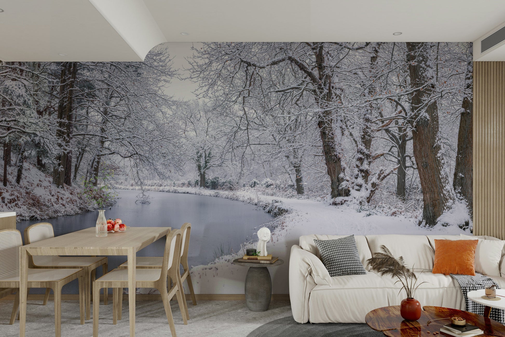 The mural shows a peaceful European street.

