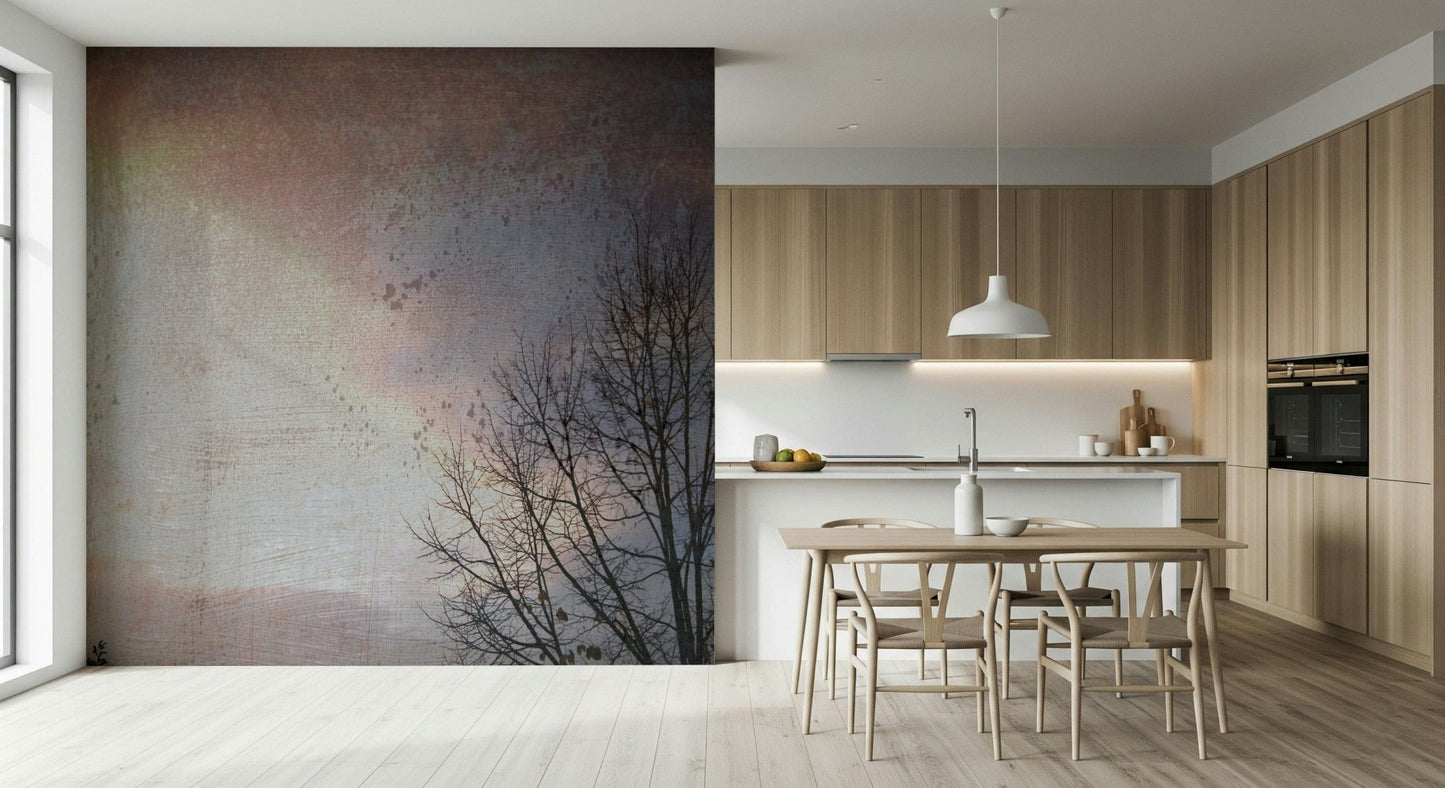 Bare branches against hazy sky wall mural