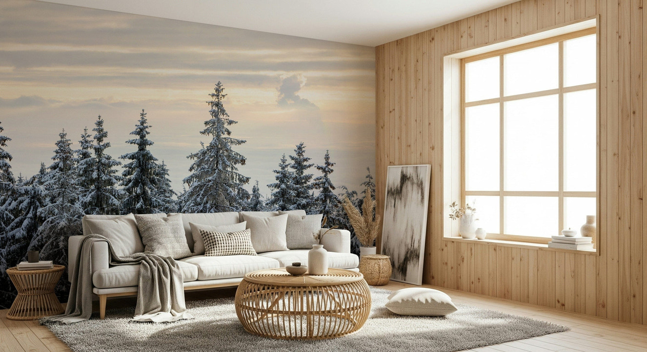 Winter Pine Serenity wallpaper snow-covered forest dawn image.