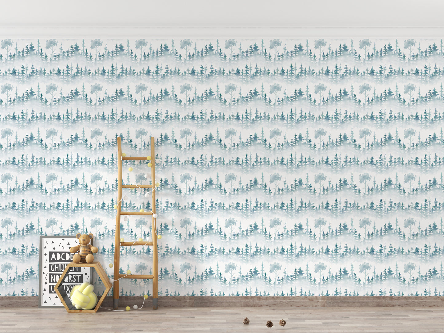 Foggy winter forest white wallpaper art
