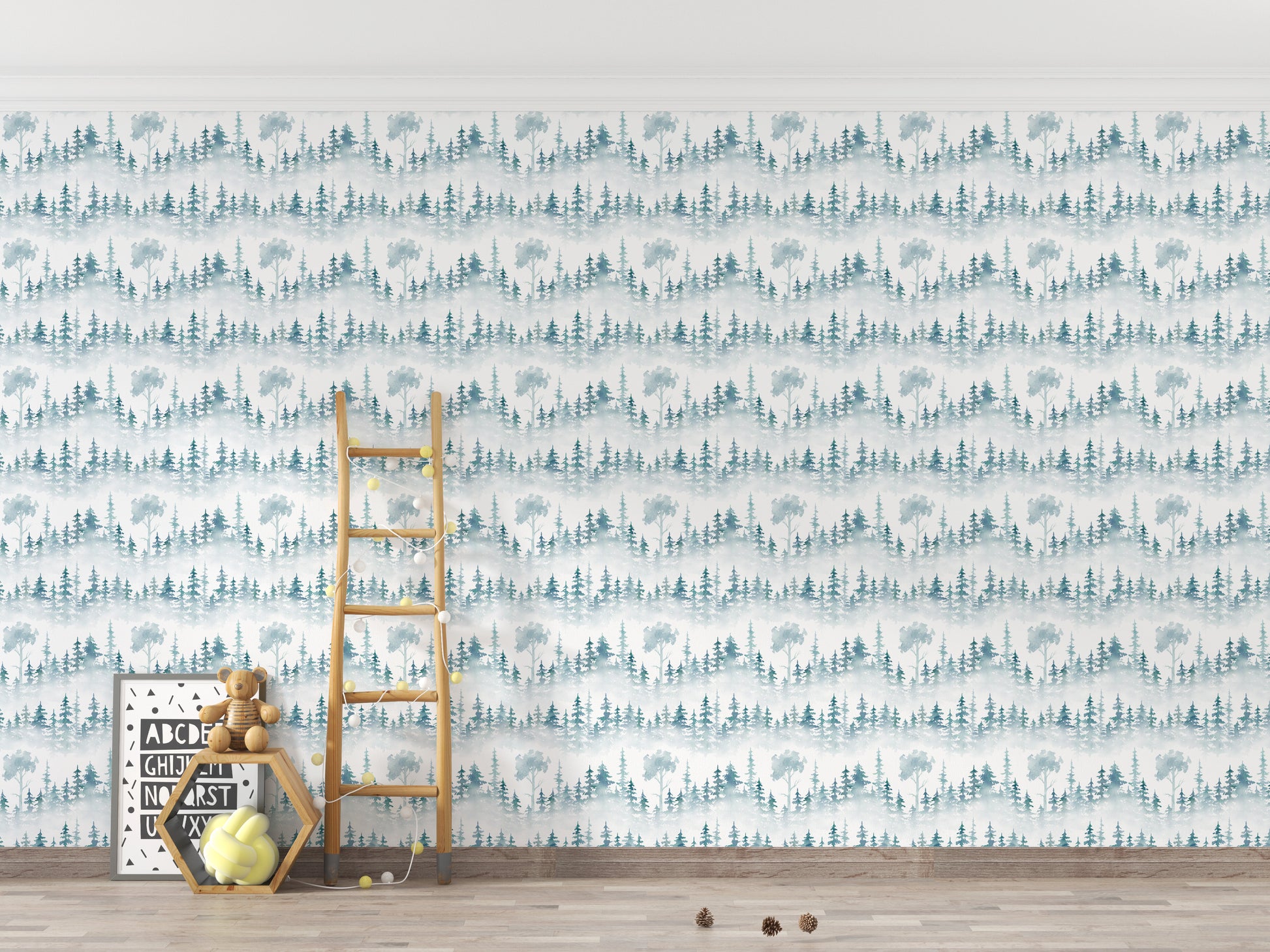 Foggy winter forest white wallpaper art
