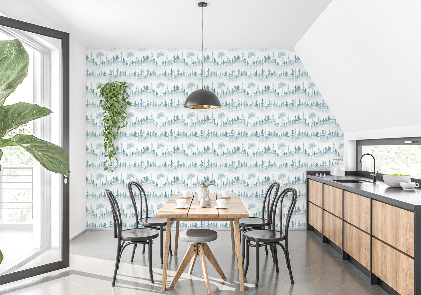 Dreamy foggy winter forest wall decor