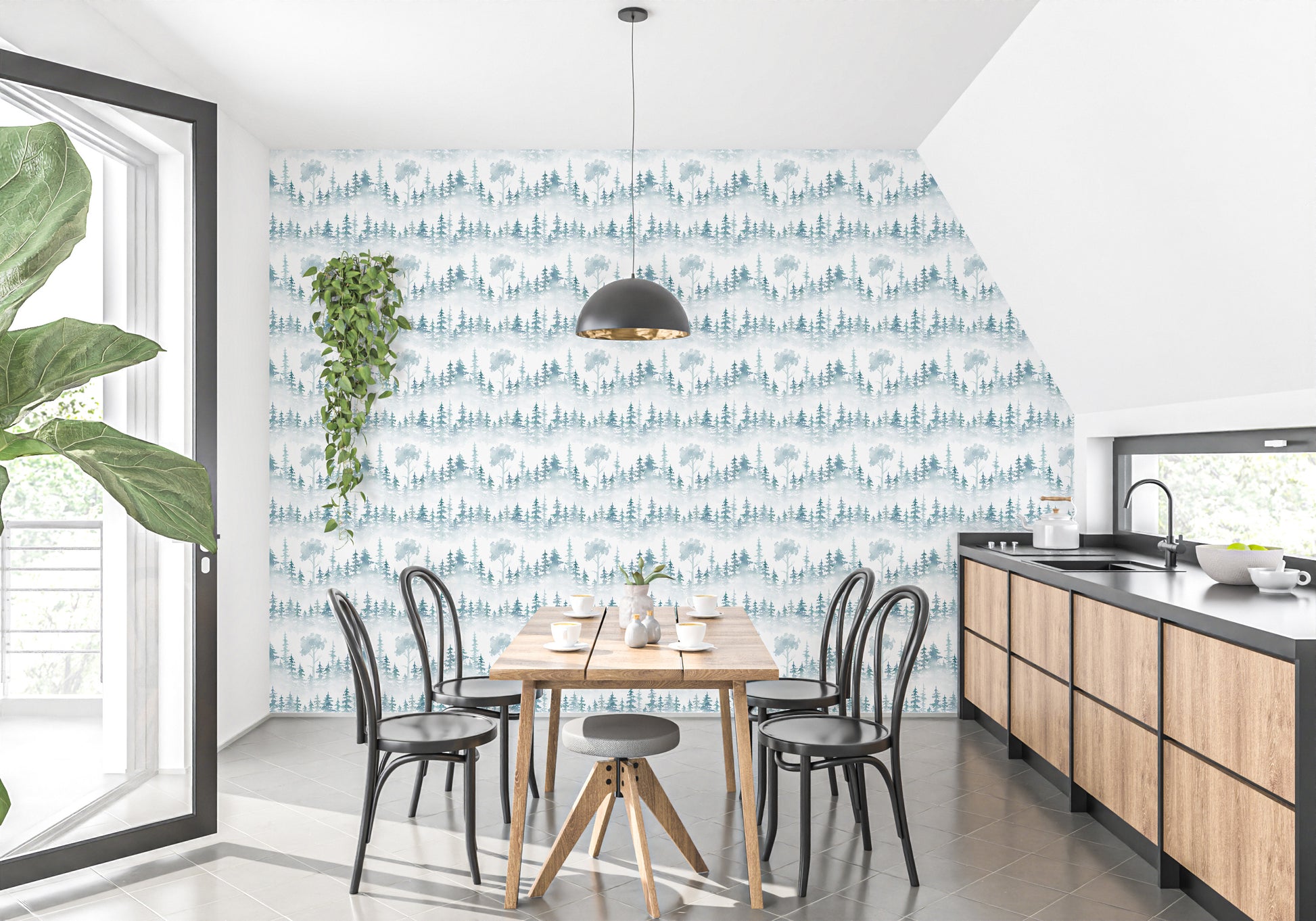 Dreamy foggy winter forest wall decor