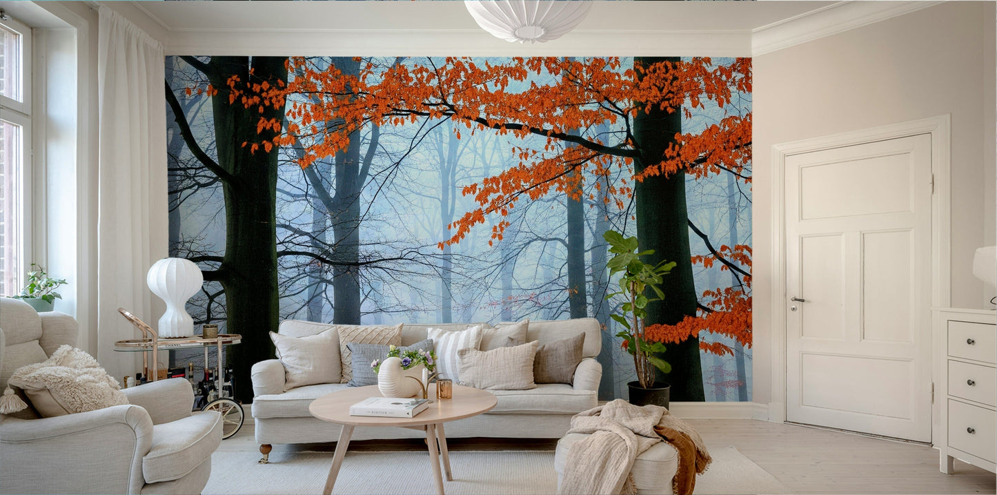 The mural gives the illusion of a window looking out onto a beautiful winter scene.
