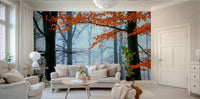 The mural gives the illusion of a window looking out onto a beautiful winter scene.
