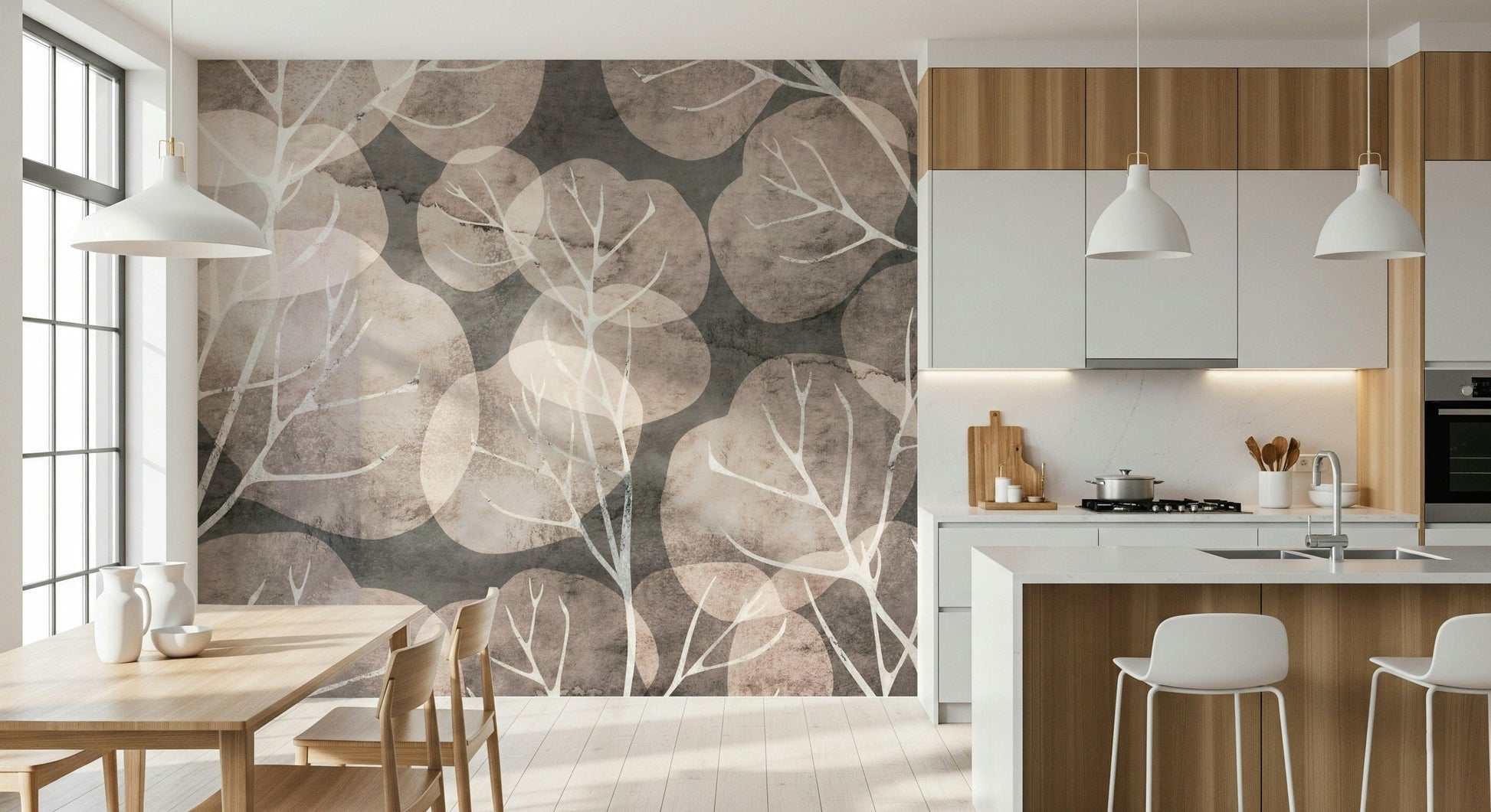 Midwinter Leaf pewter blush peel and stick wallpaper texture.