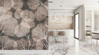 Delicate branch patterns Midwinter Leaf pewter blush wallpaper mural.