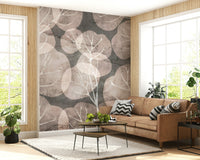 Misty winter foliage Midwinter Leaf pewter blush wall mural.