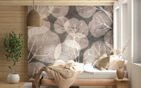 Elegant pewter blush Midwinter Leaf wallpaper for walls.