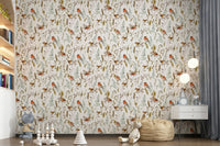 Winter Robins' Song Wallpaper in reading nook, muted color tones, nature style