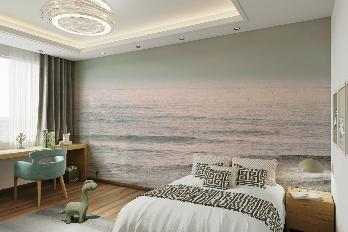 An artistic ocean landscape mural for home decor.



