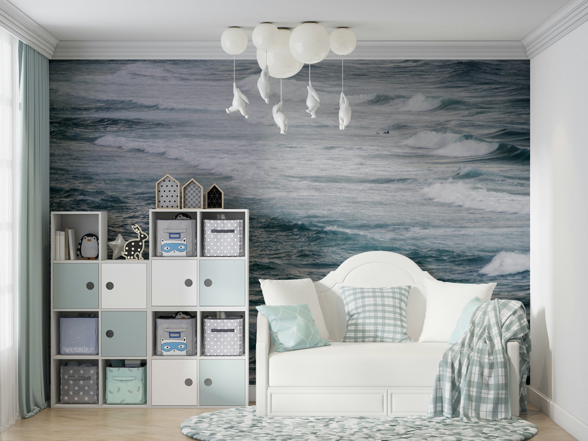 The wallpaper for walls being admired in a home.

