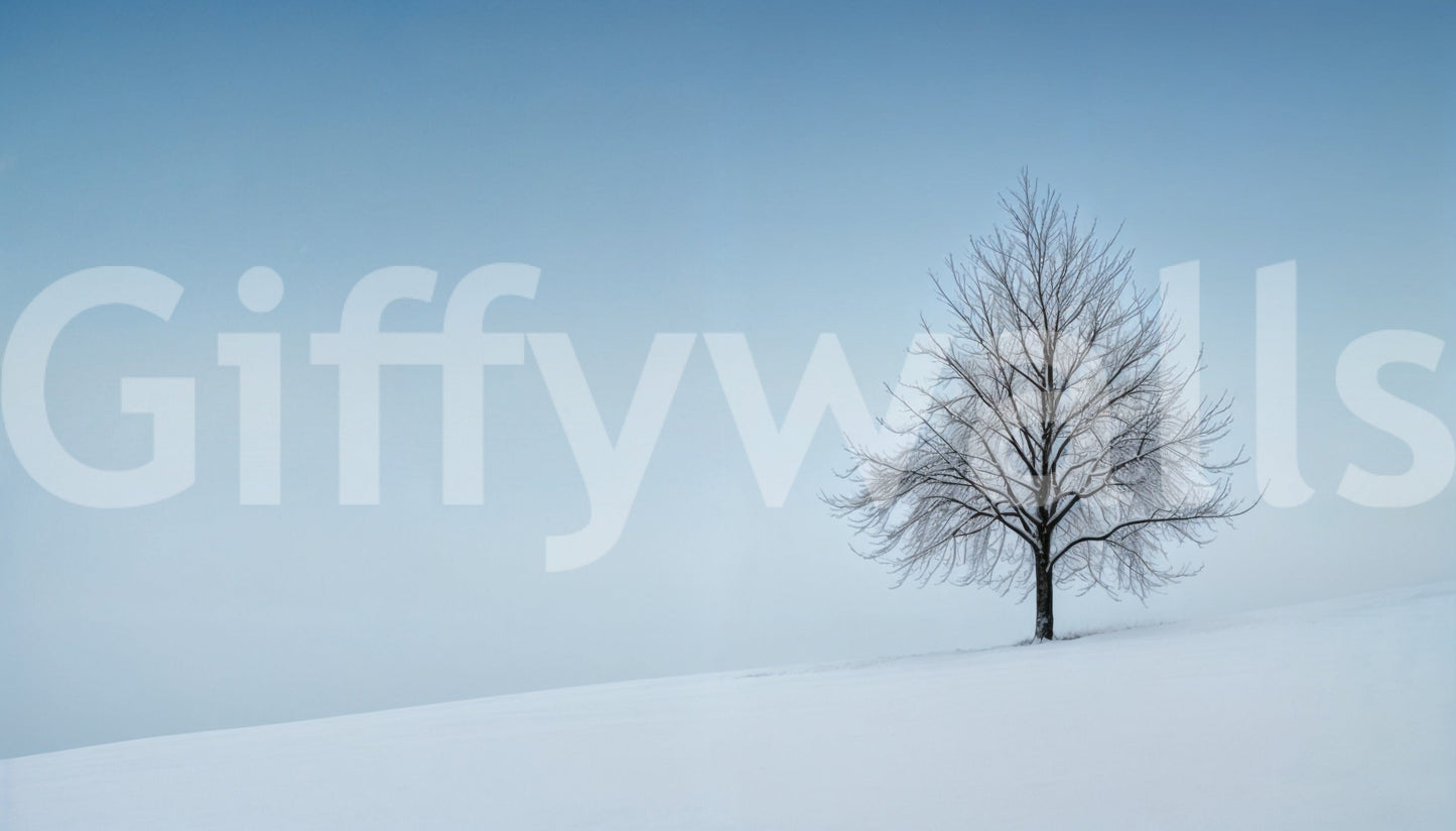 A dining area with the tranquil wall mural as a focal point.