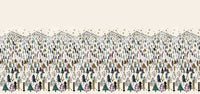 Winter Tree Wonderland wallpaper mural shown as a full-wall mural of layered teal and purple pine trees