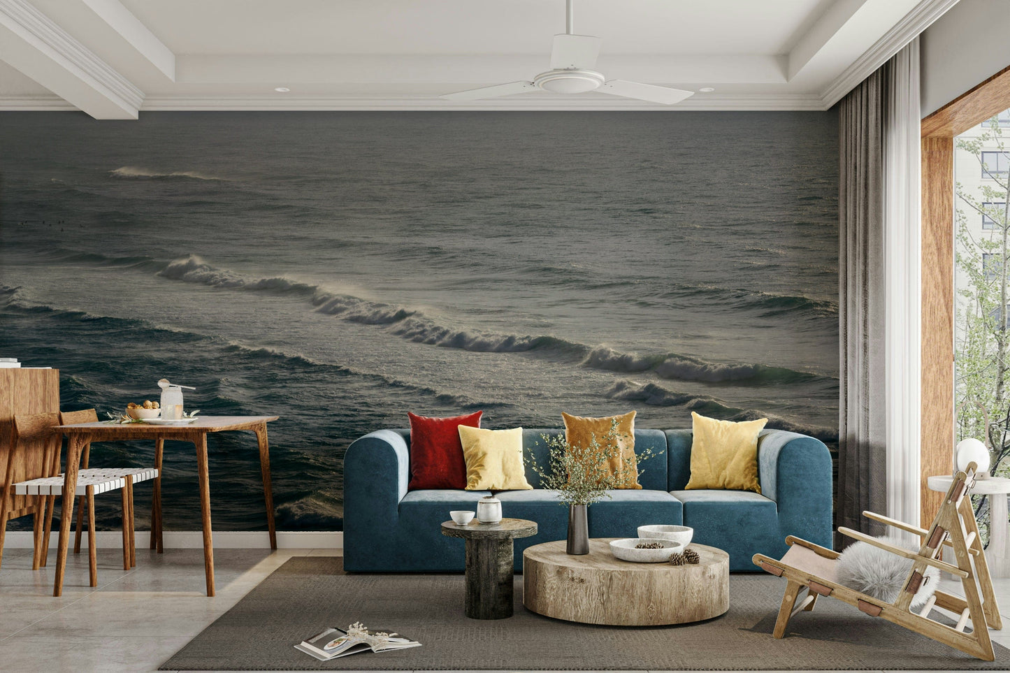 The peel and stick wallpaper on a smooth wall surface.

