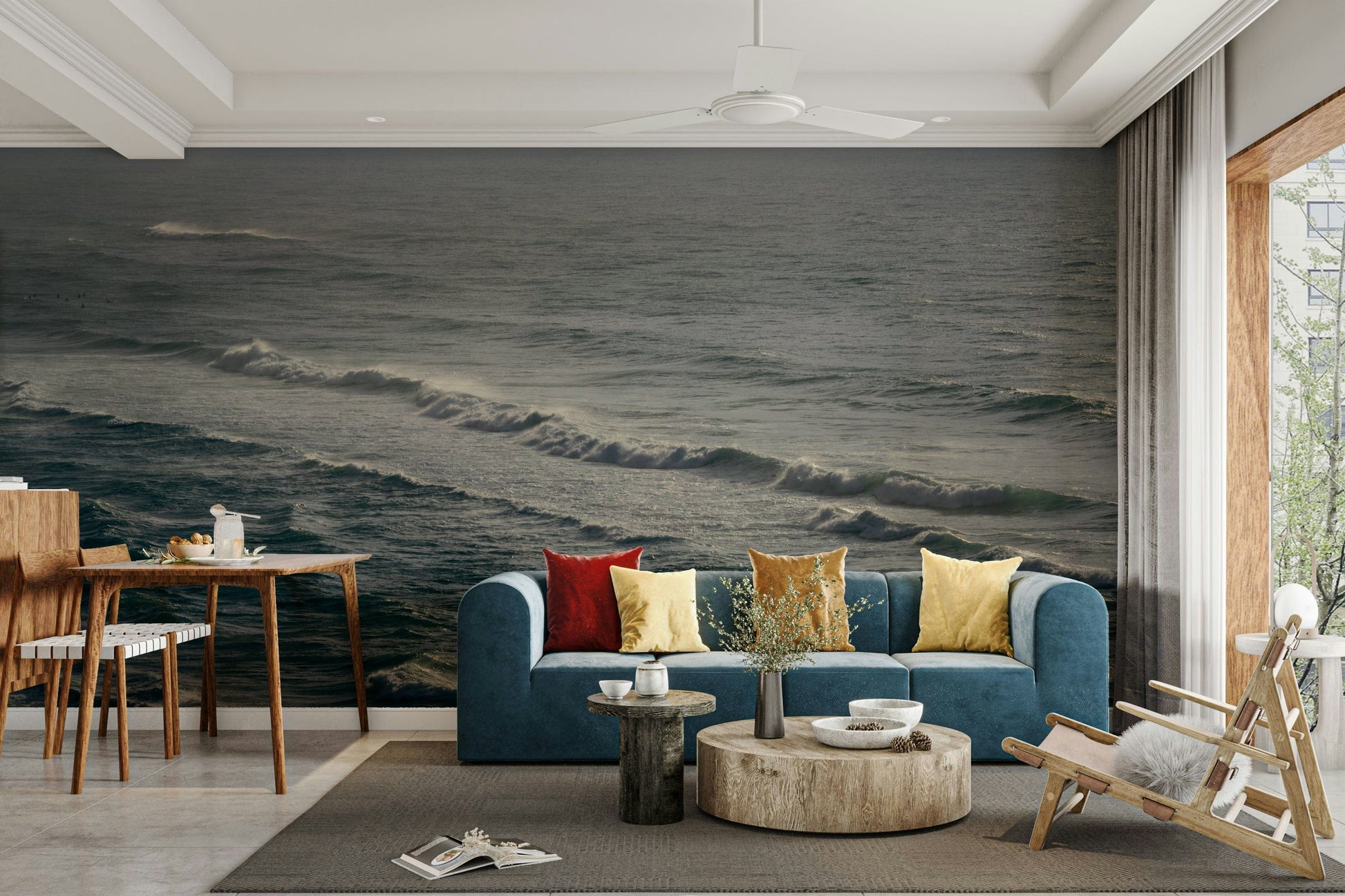 The peel and stick wallpaper on a smooth wall surface.

