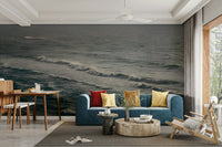 The peel and stick wallpaper on a smooth wall surface.

