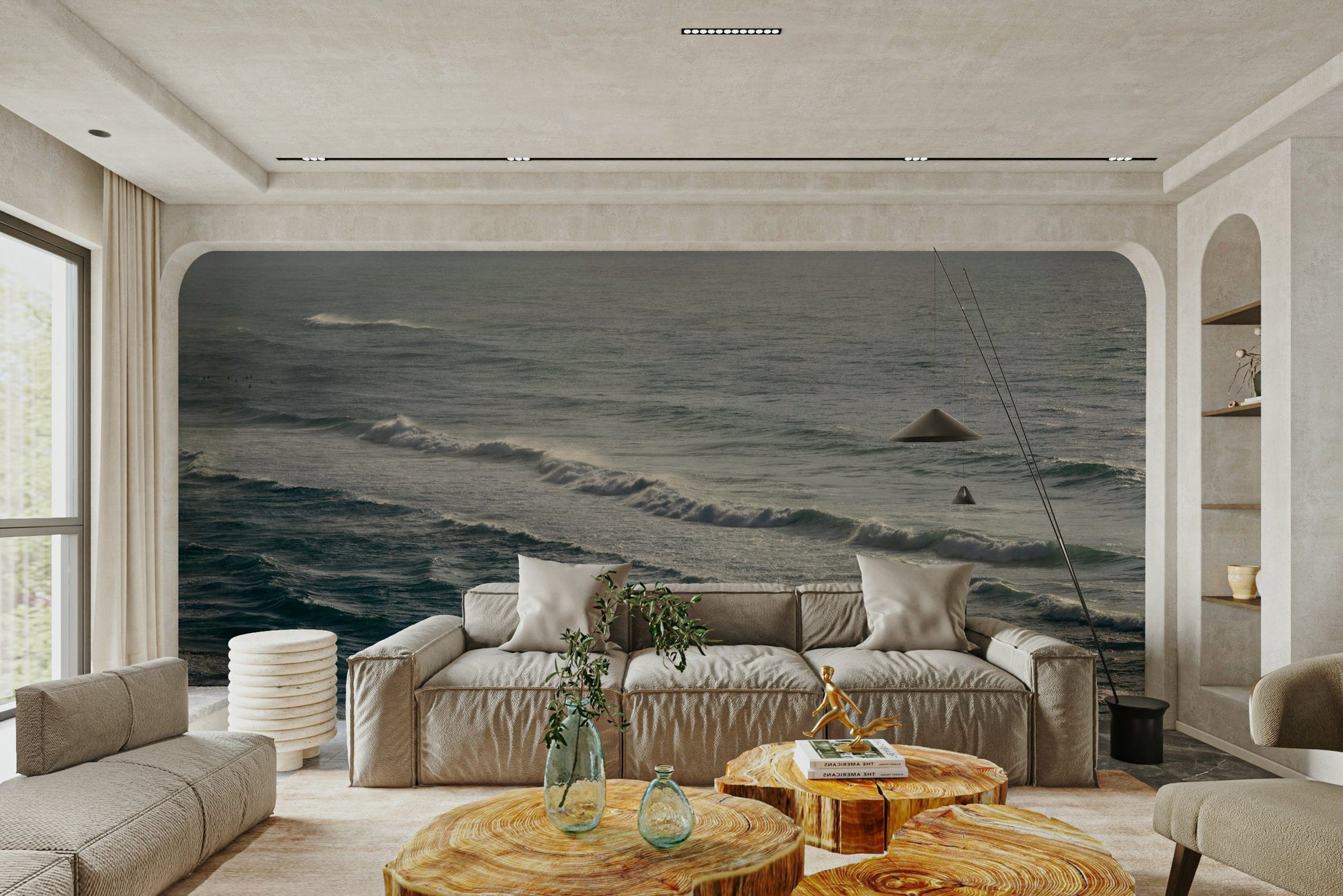 An angled shot of the mural's gentle color palette.

