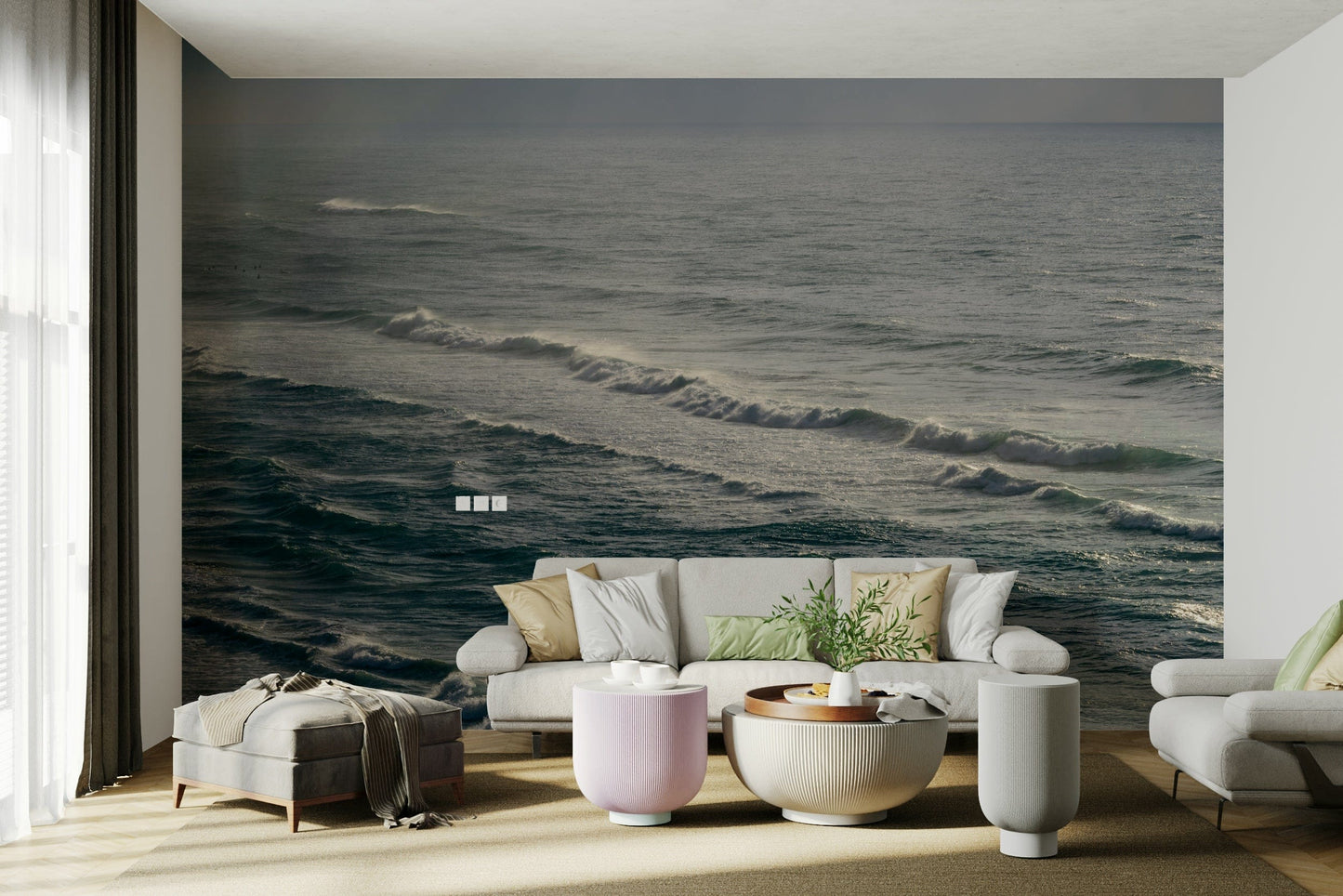 A detail shot of the flowing lines in the wallpaper.

