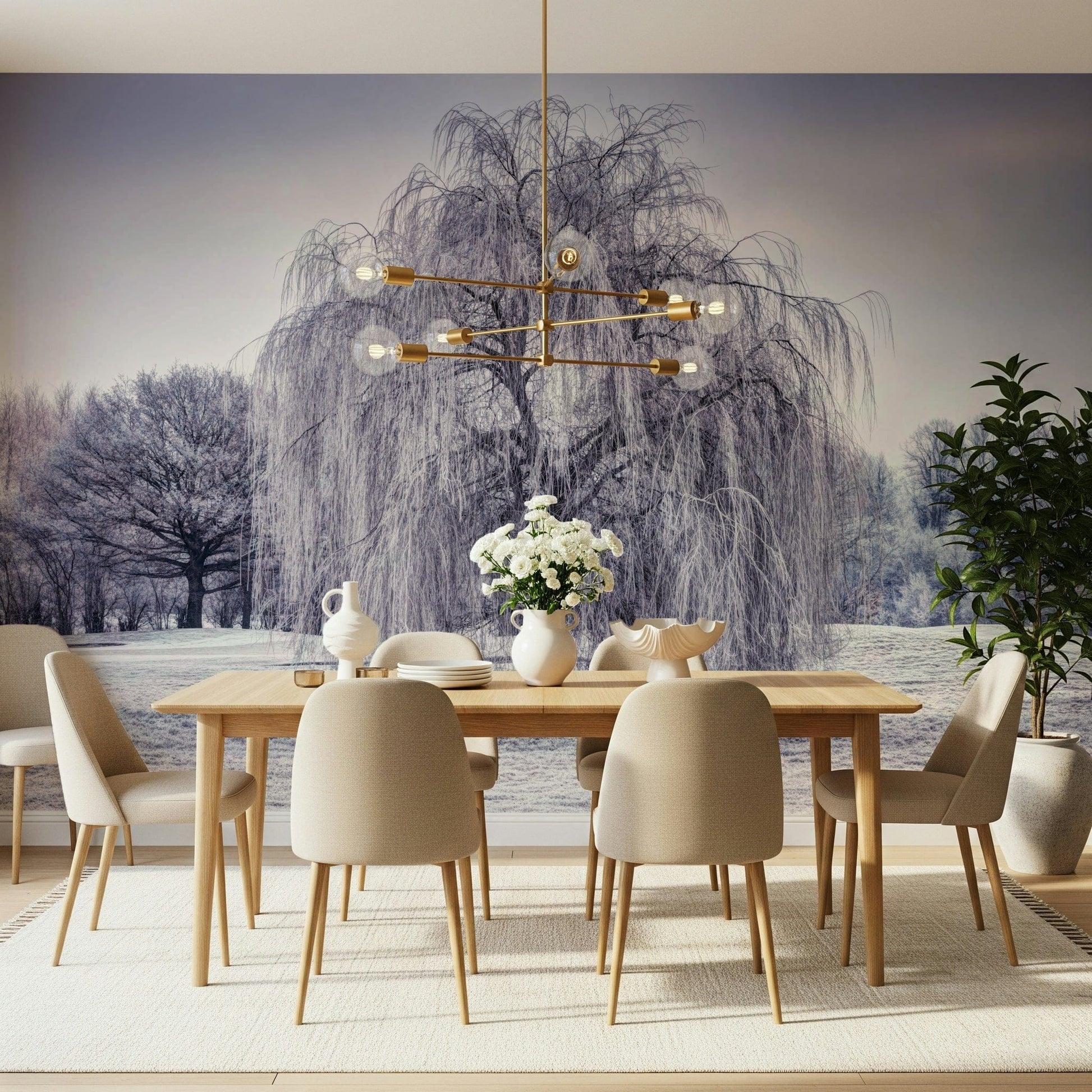 Winter Weeping Tree wallpaper capturing a frosty birch scene.