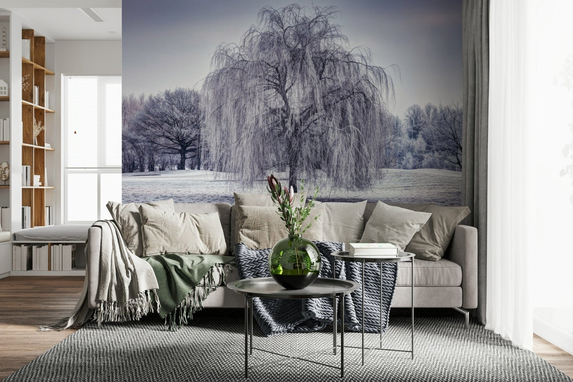 Crystal Winter Weeping Tree print wallpaper, sparkling design.
