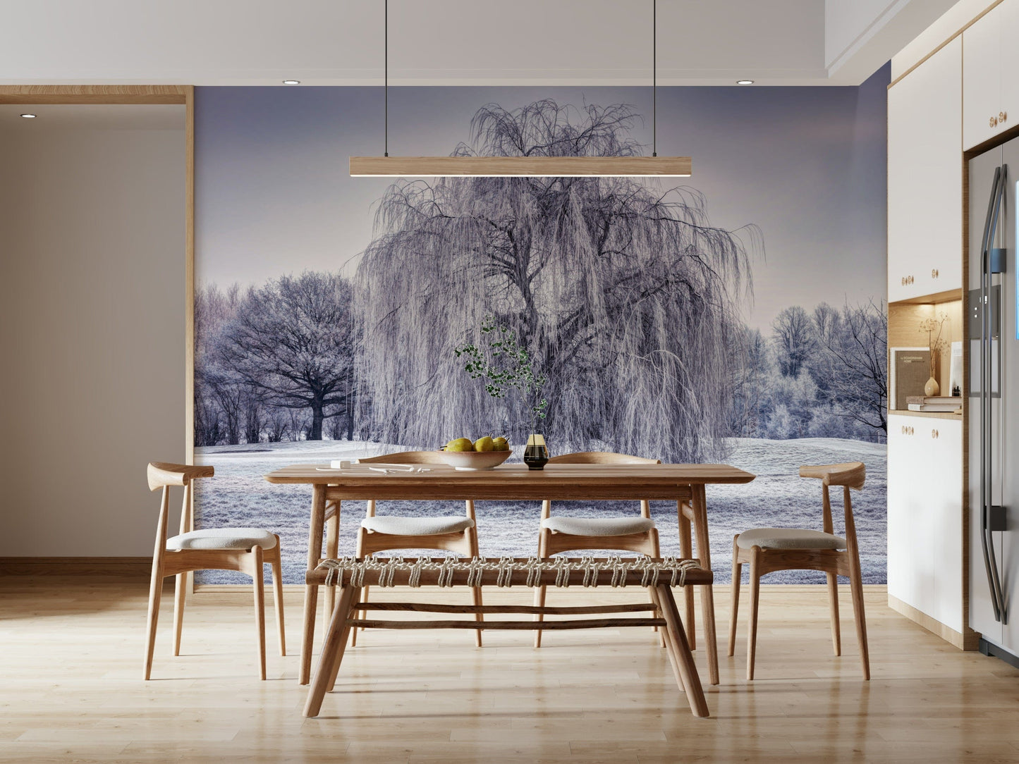 Glacial Winter Weeping Tree mural, a stunning snowy decor.
