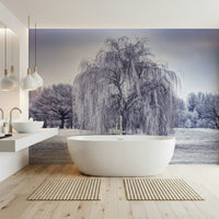 Shiveringly beautiful Winter Weeping Tree art wallpaper for walls.