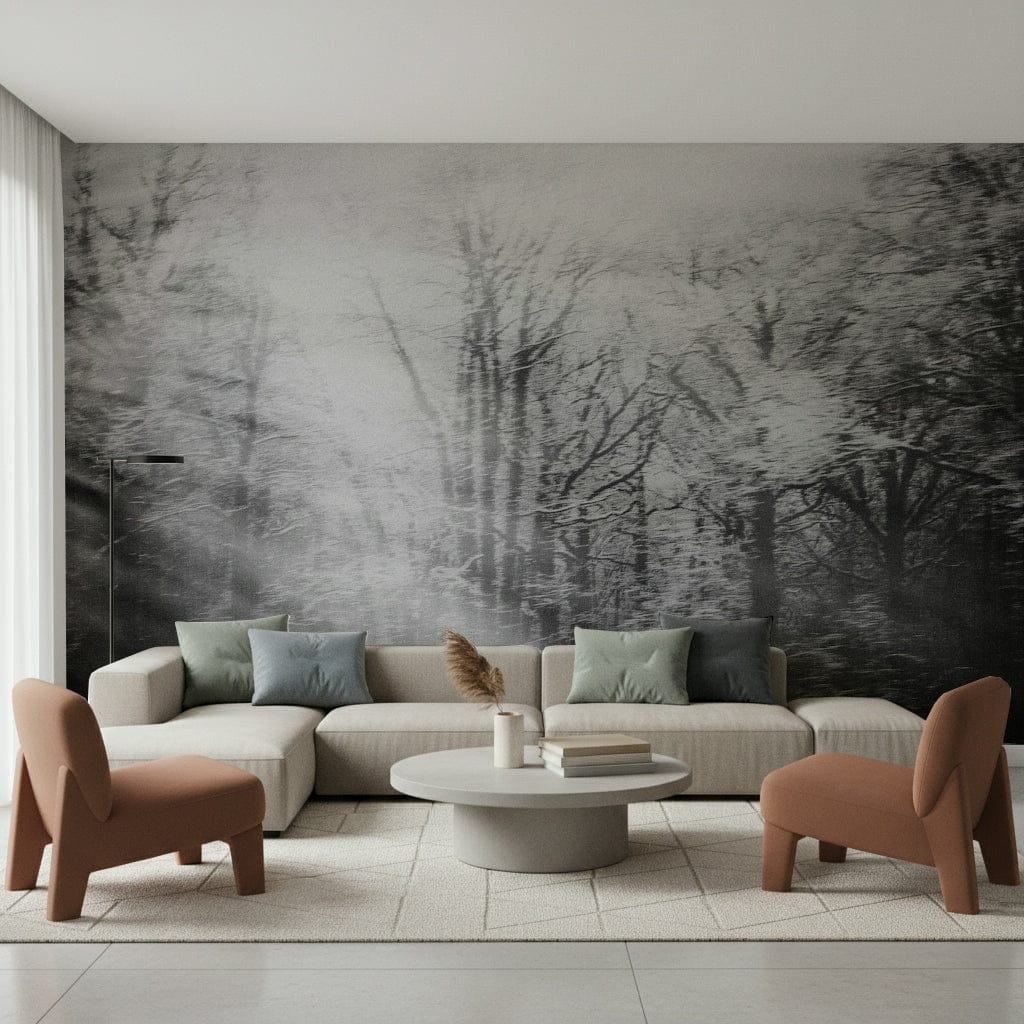 Light blue and white snow pattern wall decor for a contemporary dining area