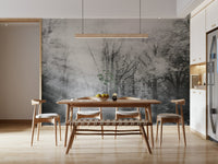 Vertical frosted tree design for a narrow hallway in a city apartment