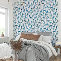 Abstract blue landscape with deer silhouettes for a sleek feature wall.