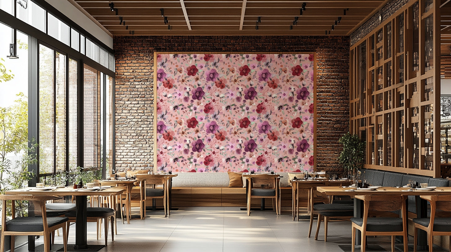 Wintery Bouquets Flowers Soft Pink Wallpaper for a guest room accent wall.