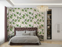 Floral wallpaper with Wood Anemone on white background

