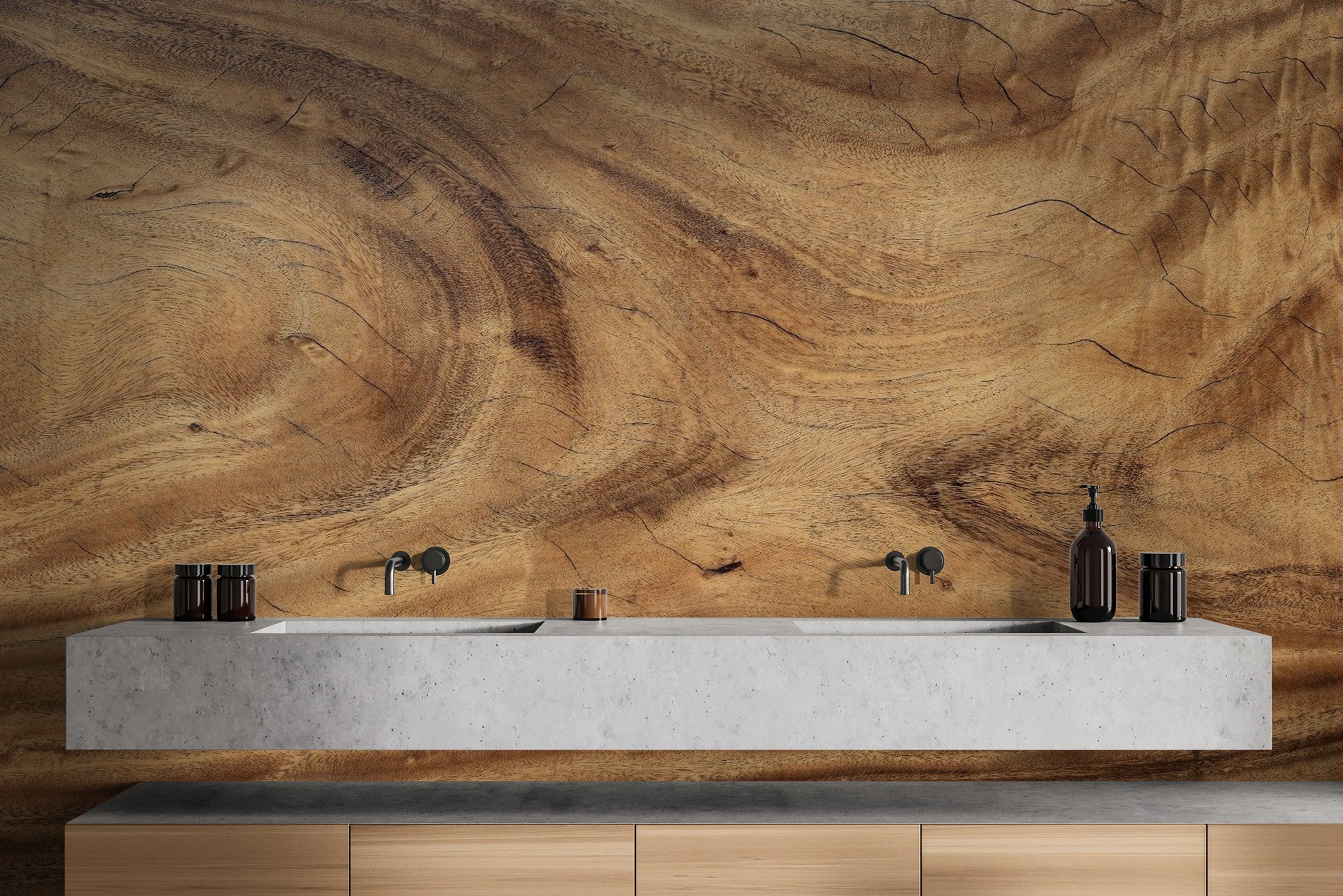 Sleek mahogany wood effect wallpaper for office walls.