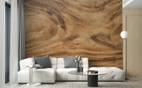 Vintage barn wood wallpaper brings a farmhouse aesthetic.