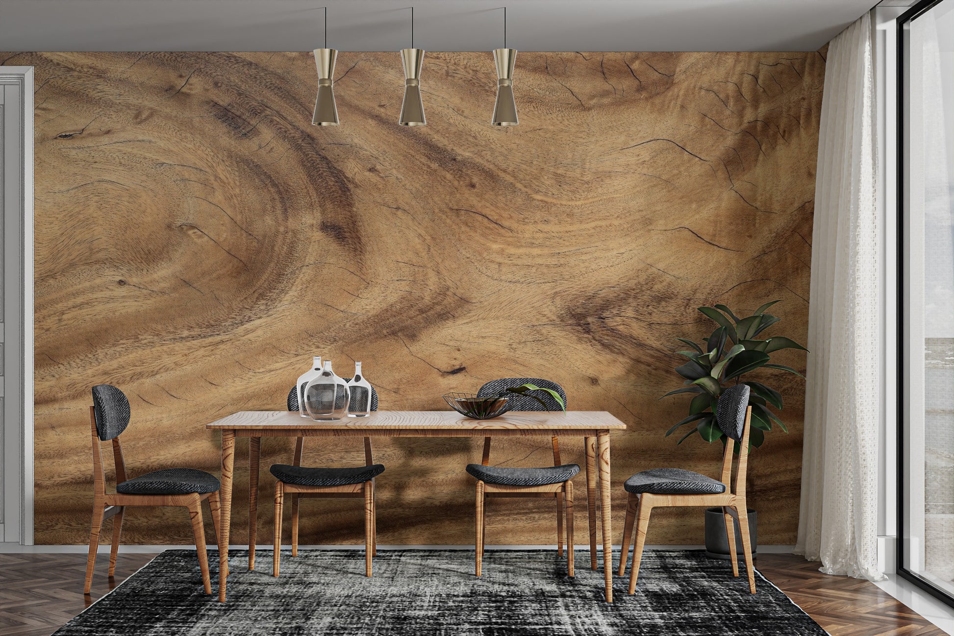 Natural light wood grain wallpaper with textured detail.