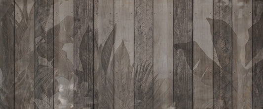 Rustic Botanical Wood Panel Wallpaper