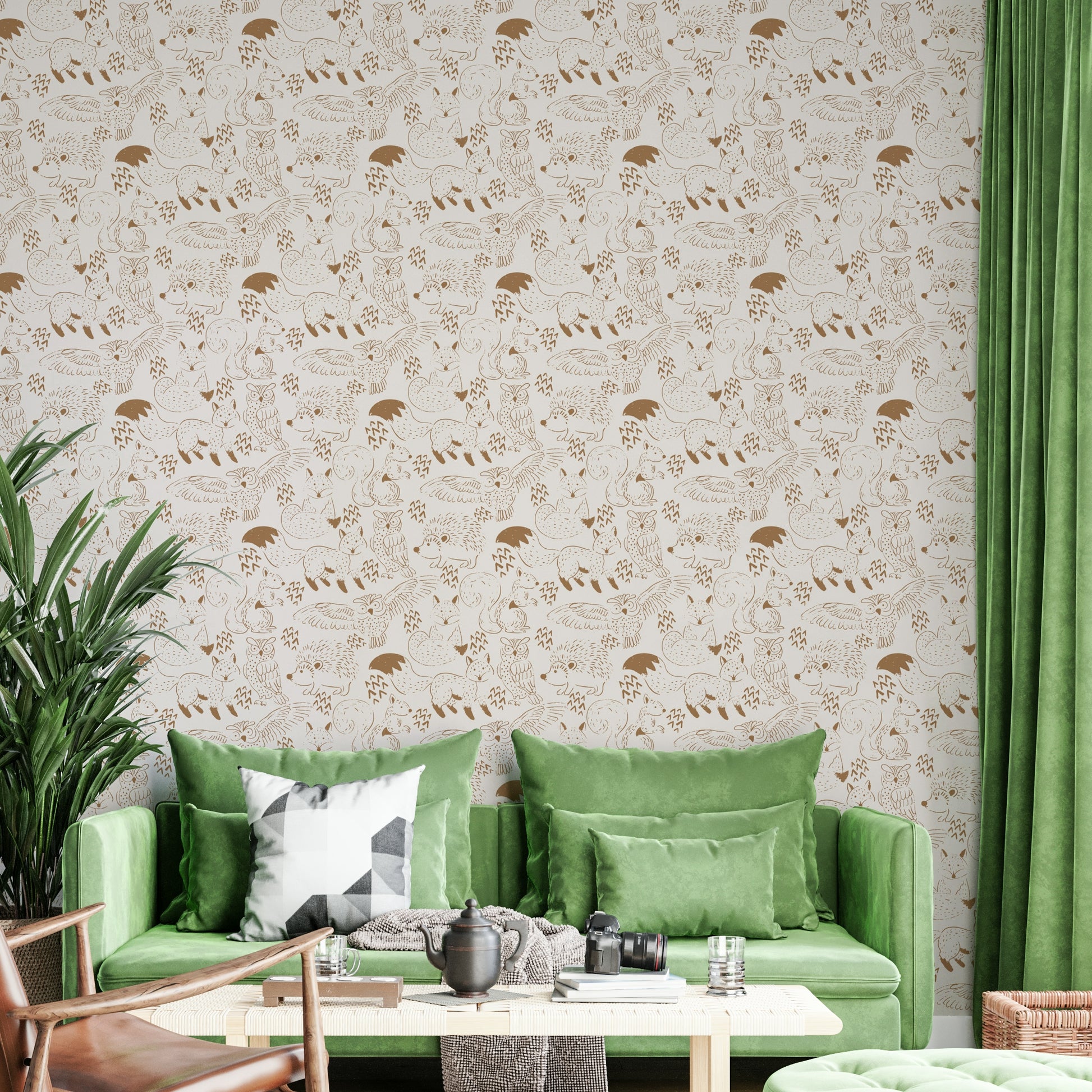 Whimsical woodland creatures in earthy brown tones

