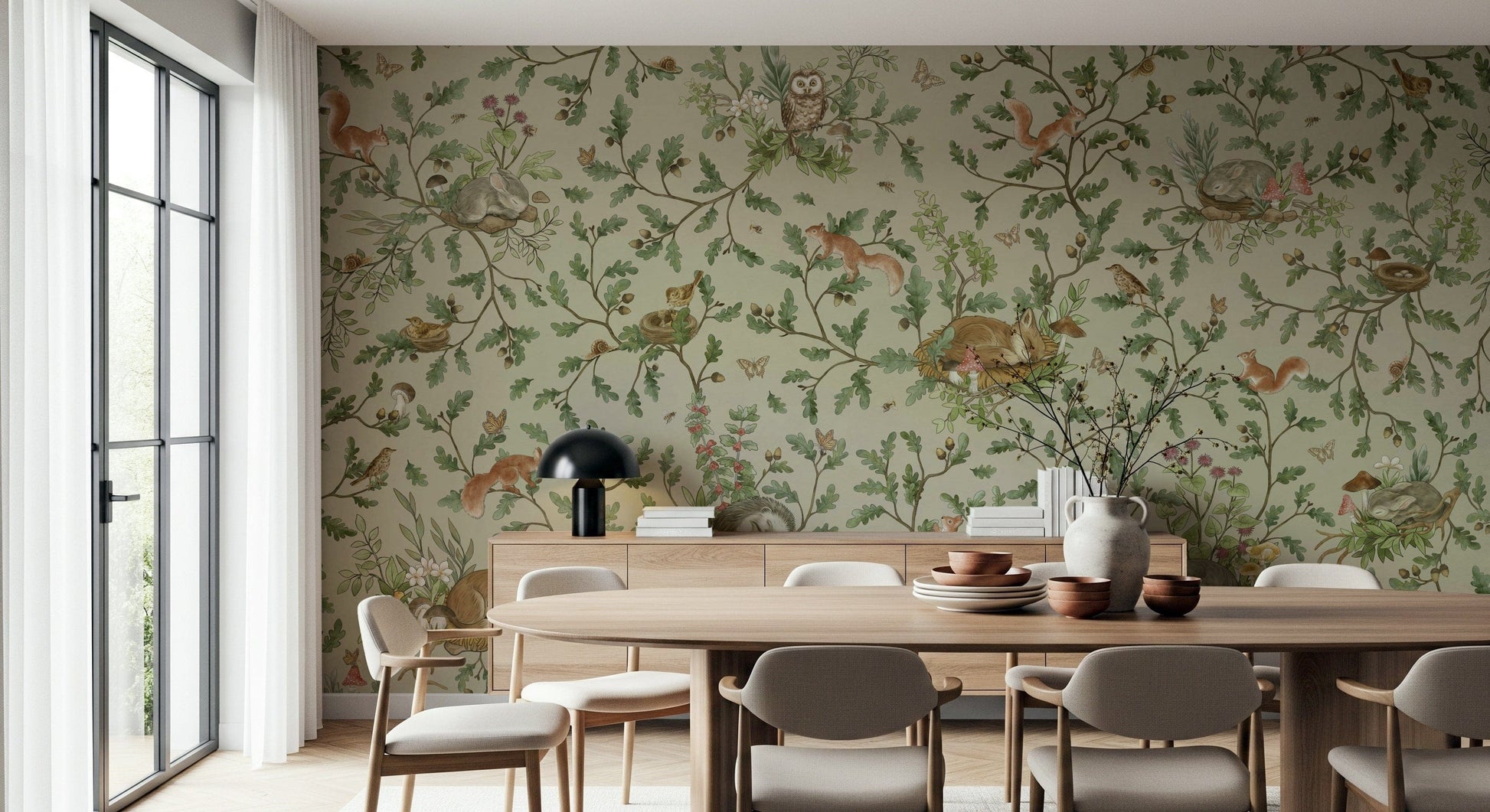 Enchanting mural inspired by forest naps and fairy-tale calm for a tranquil interior.
