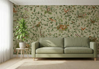 Whimsical woodland mural evoking cozy bedtime stories in a dreamy forest setting.
