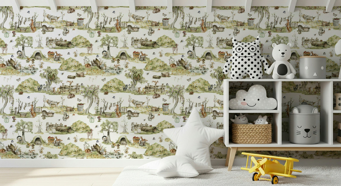 Whimsical Woodland Friends wall decor featuring painted forest creatures.